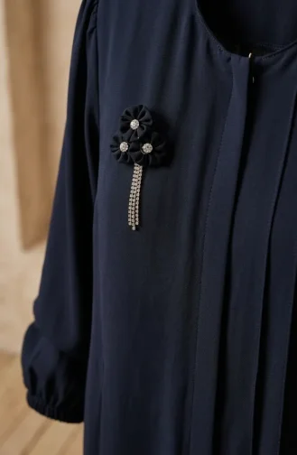 Plus Size Ribbed Detail Abaya 6373-04 Navy Blue 6373-04