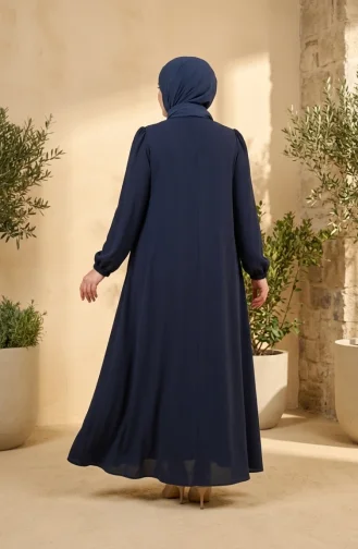 Plus Size Ribbed Detail Abaya 6373-04 Navy Blue 6373-04