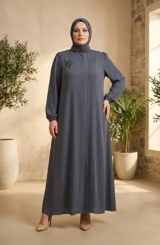 Plus Size Ribbed Detail Abaya 6373-05 Grey 6373-05