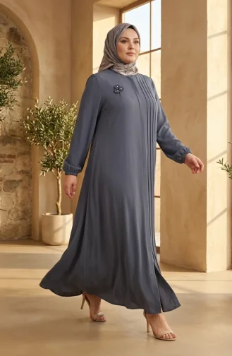 Plus Size Ribbed Detail Abaya 6373-05 Grey 6373-05