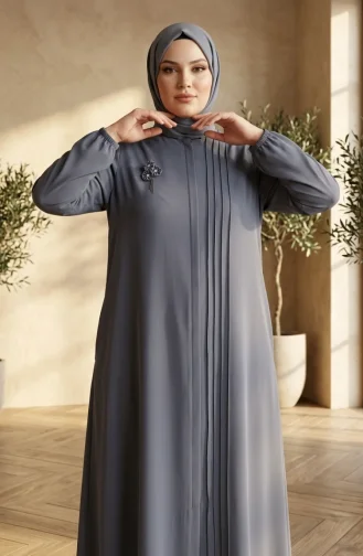 Plus Size Ribbed Detail Abaya 6373-05 Grey 6373-05