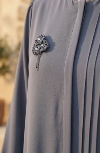 Plus Size Ribbed Detail Abaya 6373-05 Grey 6373-05