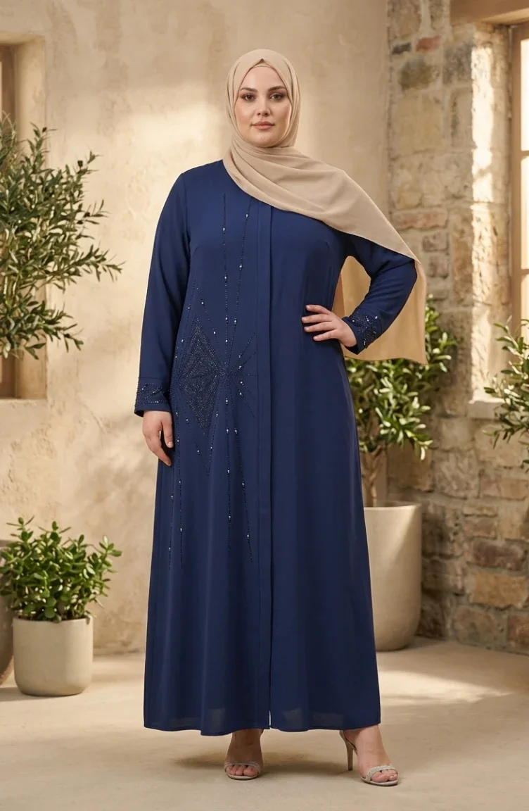 عباية مزينة بسحاب مخفي بمقاسات كبيرة 6388-02 بارليمنت 6388-02