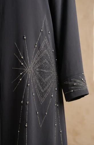 Plus Size Hidden Zipper Embellished Abaya 6388-05 Smoke Grey 6388-05