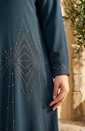 Plus Size Hidden Zipper Embellished Abaya 6388-06 Emerald Green 6388-06