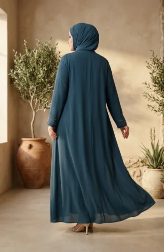 Plus Size Hidden Zipper Embellished Abaya 6388-06 Emerald Green 6388-06