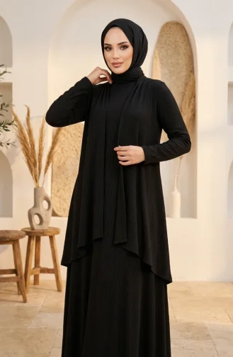 فستان صدرية مقاس كبير بدلة من قطعتين 6370-01 أسود 6370-01