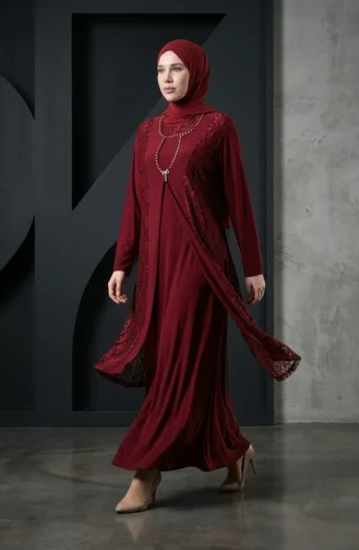 Plus Size Spitzenweste Kleid Zweiteiler 4123-03 Weinrot 4123-03