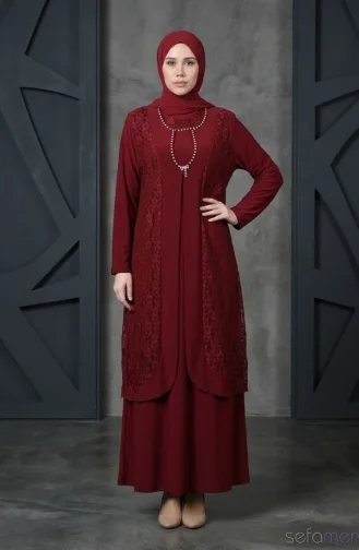 Plus Size Spitzenweste Kleid Zweiteiler 4123-03 Weinrot 4123-03