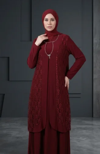 Plus Size Spitzenweste Kleid Zweiteiler 4123-03 Weinrot 4123-03