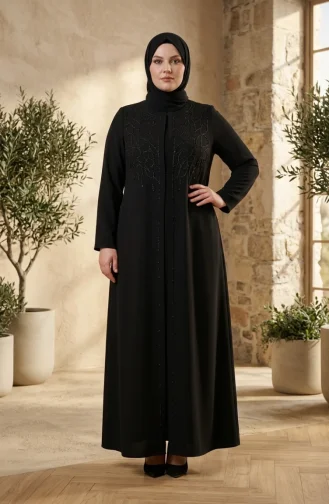 Robe De Soirée Hijab Ornée Grande Taille 6356-01 Noir 6356-01