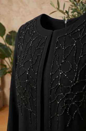 Robe De Soirée Hijab Ornée Grande Taille 6356-01 Noir 6356-01