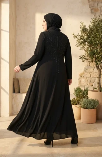 Robe De Soirée Hijab Ornée Grande Taille 6356-01 Noir 6356-01