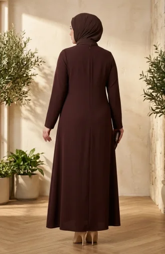 Robe De Soirée Grande Taille Avec Hijab Orné Marron 6356-02 6356-02
