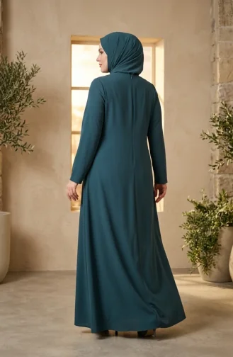 Robe De Soirée Grande Taille Avec Hijab Orné Vert émeraude 6356-03 6356-03