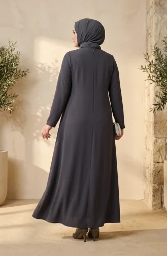 Robe De Soirée Hijab Ornée Grande Taille 6356-05 Gris Foncé 6356-05