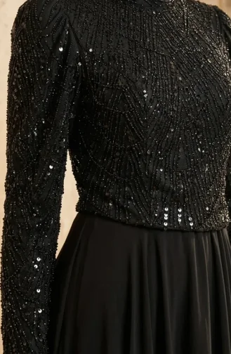 Robe De Soirée Grande Taille En Mousseline à Sequins Et Hijab Réf. 6380-01 Noire 6380-01
