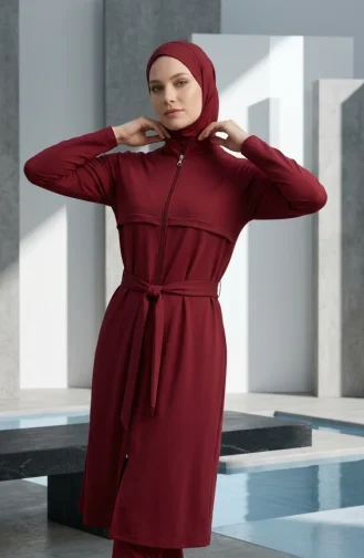 مايوه سباحة عصري بسيط بحزام وسحاب، لون تيراكوتا 2602-05 2602-05