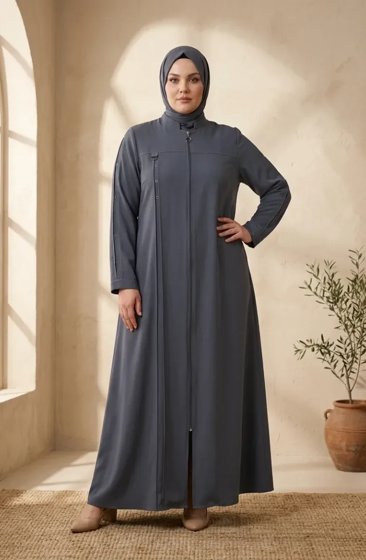 Plus Size Abaya Met Ringdetails 6401-01 Grijs 6401-01