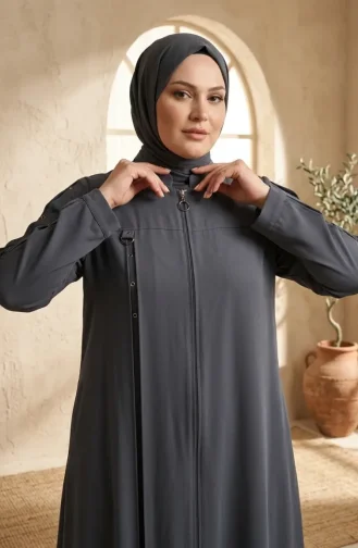 Plus Size Abaya Met Ringdetails 6401-01 Grijs 6401-01