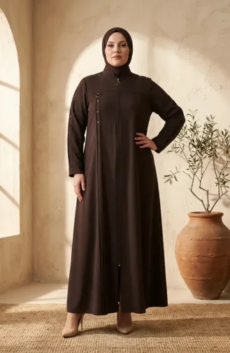Plus Size Abaya With Ring Detail 6401-02 Brown 6401-02