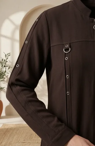 Plus Size Abaya With Ring Detail 6401-02 Brown 6401-02