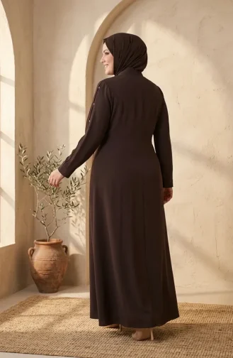 Plus Size Abaya With Ring Detail 6401-02 Brown 6401-02