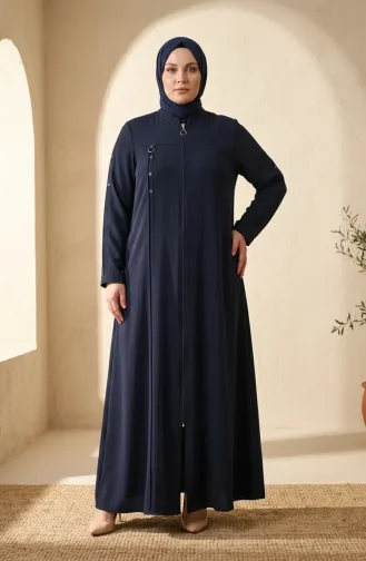 عباية بمقاسات كبيرة مزينة بحلقة، رقم الموديل 6401-03، لون كحلي 6401-03