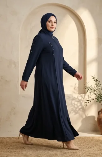 عباية بمقاسات كبيرة مزينة بحلقة، رقم الموديل 6401-03، لون كحلي 6401-03
