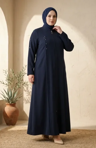 عباية بمقاسات كبيرة مزينة بحلقة، رقم الموديل 6401-03، لون كحلي 6401-03