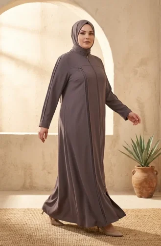 Plus Size Abaya With Ring Detail 6401-04 Mink 6401-04