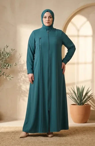 عباية بمقاسات كبيرة مزينة بحلقة، لون أخضر زمردي، رقم الموديل 6401-05 6401-05