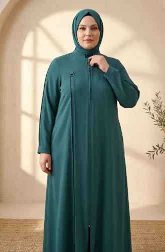 عباية بمقاسات كبيرة مزينة بحلقة، لون أخضر زمردي، رقم الموديل 6401-05 6401-05