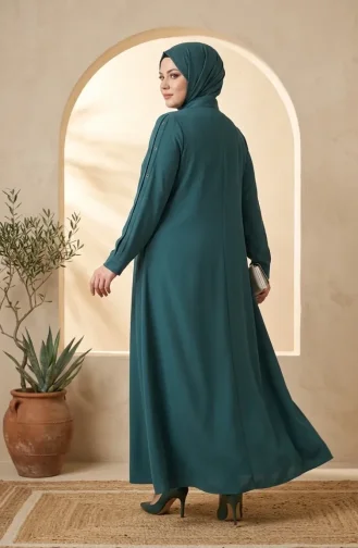 عباية بمقاسات كبيرة مزينة بحلقة، لون أخضر زمردي، رقم الموديل 6401-05 6401-05