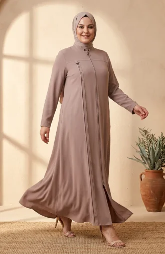 عباية بمقاسات كبيرة مزينة بحلقة، رقم الموديل 6401-06، لون بيج 6401-06