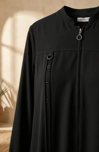 عباية بمقاسات كبيرة مزينة بحلقة، رقم الموديل 6401-07، لون أسود 6401-07
