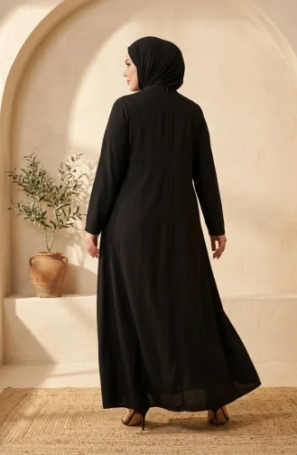 عباية بمقاسات كبيرة مزينة بحلقة، رقم الموديل 6401-07، لون أسود 6401-07