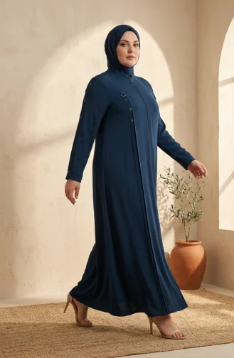 عباية بمقاسات كبيرة مزينة بحلقة، رقم الموديل 6401-08، لون بترولي 6401-08