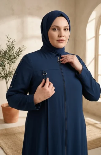 عباية بمقاسات كبيرة مزينة بحلقة، رقم الموديل 6401-08، لون بترولي 6401-08