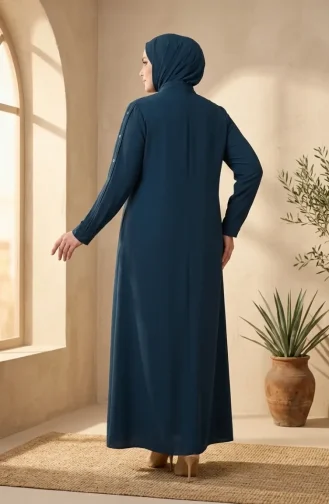 عباية بمقاسات كبيرة مزينة بحلقة، رقم الموديل 6401-08، لون بترولي 6401-08