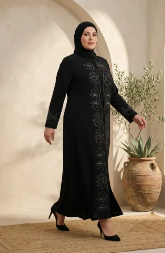 Robe De Soirée Hijab Ornée Grande Taille 6353-01 Noir 6353-01