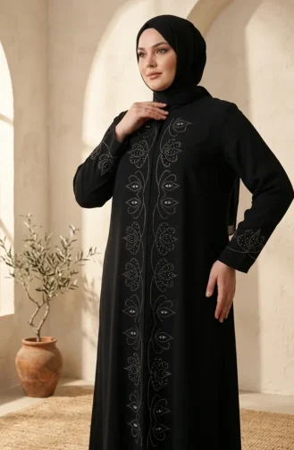 Robe De Soirée Hijab Ornée Grande Taille 6353-01 Noir 6353-01