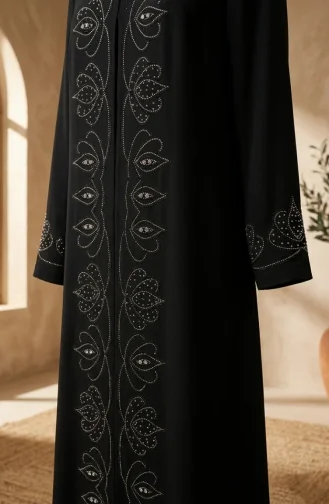 Robe De Soirée Hijab Ornée Grande Taille 6353-01 Noir 6353-01