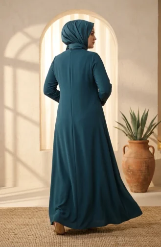 Robe De Soirée Hijab Ornée Grande Taille 6353-03 Vert émeraude 6353-03