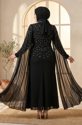 Robe De Soirée Hijab Ornée Grande Taille 6402-01 Noir 6402-01
