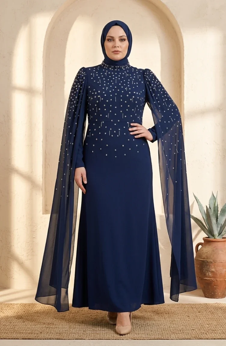 Robe De Soirée Hijab Ornée Grande Taille 6402-02 Parlement 6402-02