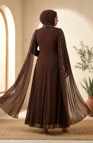 Plus Size Versierde Hijab Avondjurk 6402-03 Bruin 6402-03