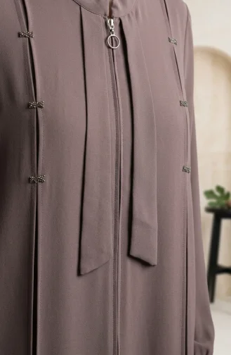 Plus Size Embellished Zippered Abaya With Stone Details 6371-01 Mink 6371-01