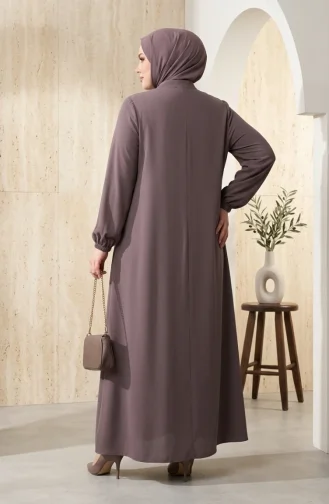 Plus Size Embellished Zippered Abaya With Stone Details 6371-01 Mink 6371-01