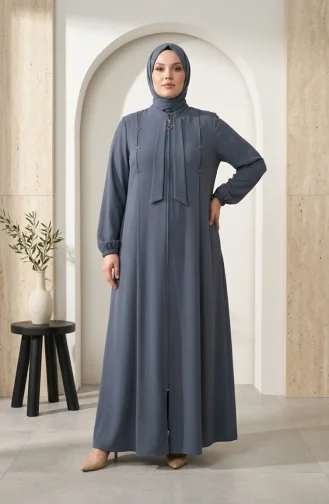 عباية مزينة بسحاب ومقاسات كبيرة 6371-02 رمادي داكن 6371-02